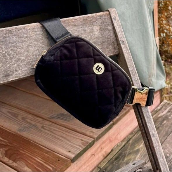 Wantable Velvet Quilted Belt Bag Travel Fanny Pack Cozytober Black Gold Nwt $58 — image 2 of 3